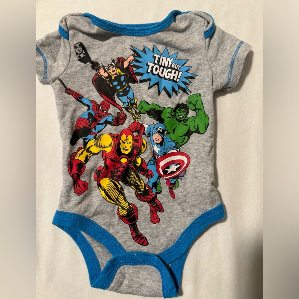 Baby Boy's Marvel avengers iron man Gray Short Sleeve One Piece‎ Size 0-3 Months